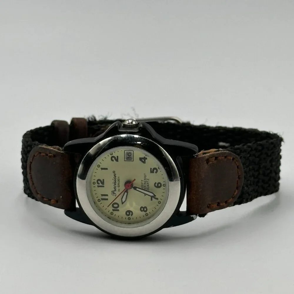 3/$30 Precision by Gruen Watch Women Date Window Black Brown Band New Battery 8